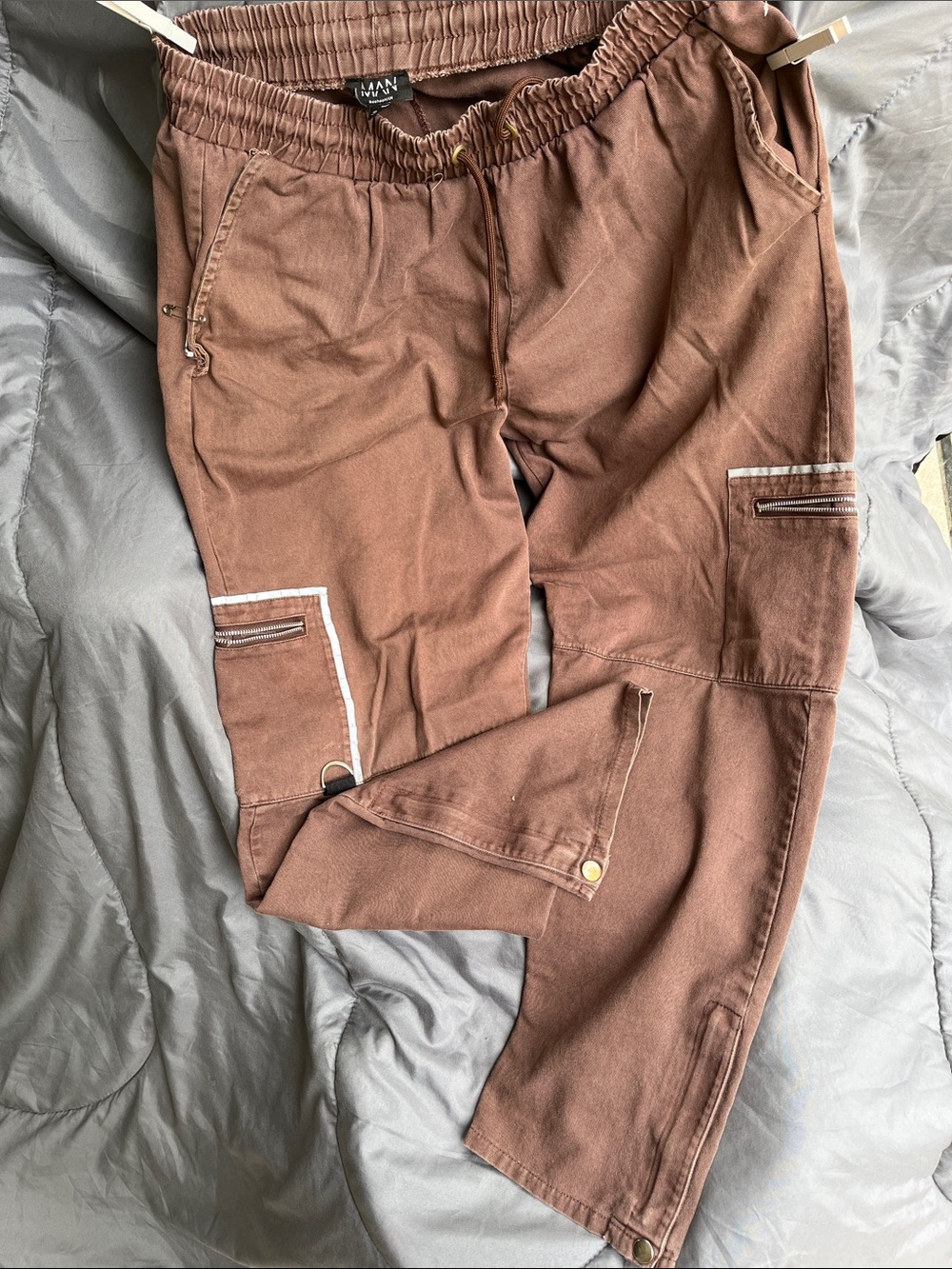 Men's Brown Cargo Jogger Pants with Elastic Waist